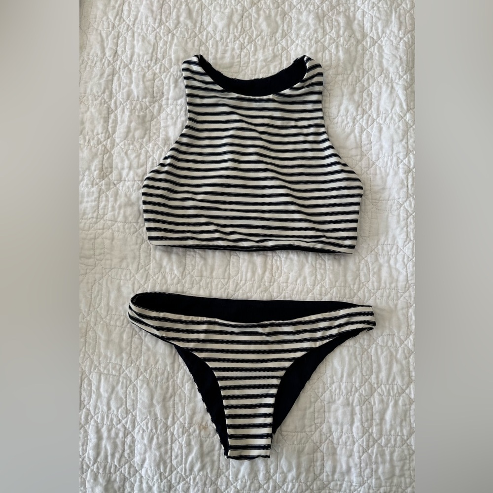 Carve Designs Navy and White Bikini Set S (reversible)